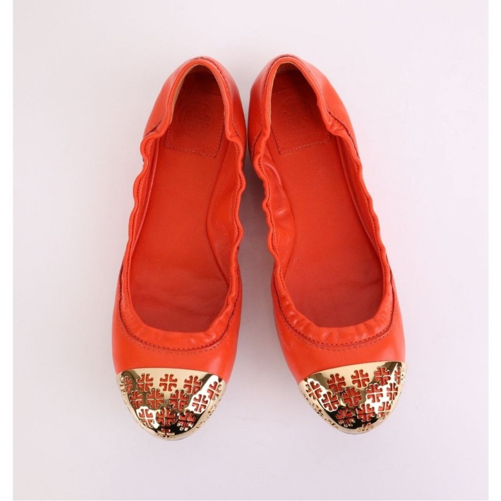 Tory Burch Orange Gold Flats - Picture 2 of 10